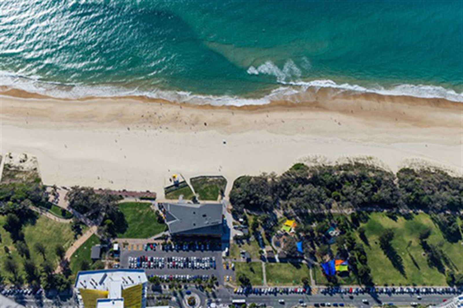 Kurrawa Beach and foreshore at Broadbeach at first light, near the early beach yoga at Kurrawa Park