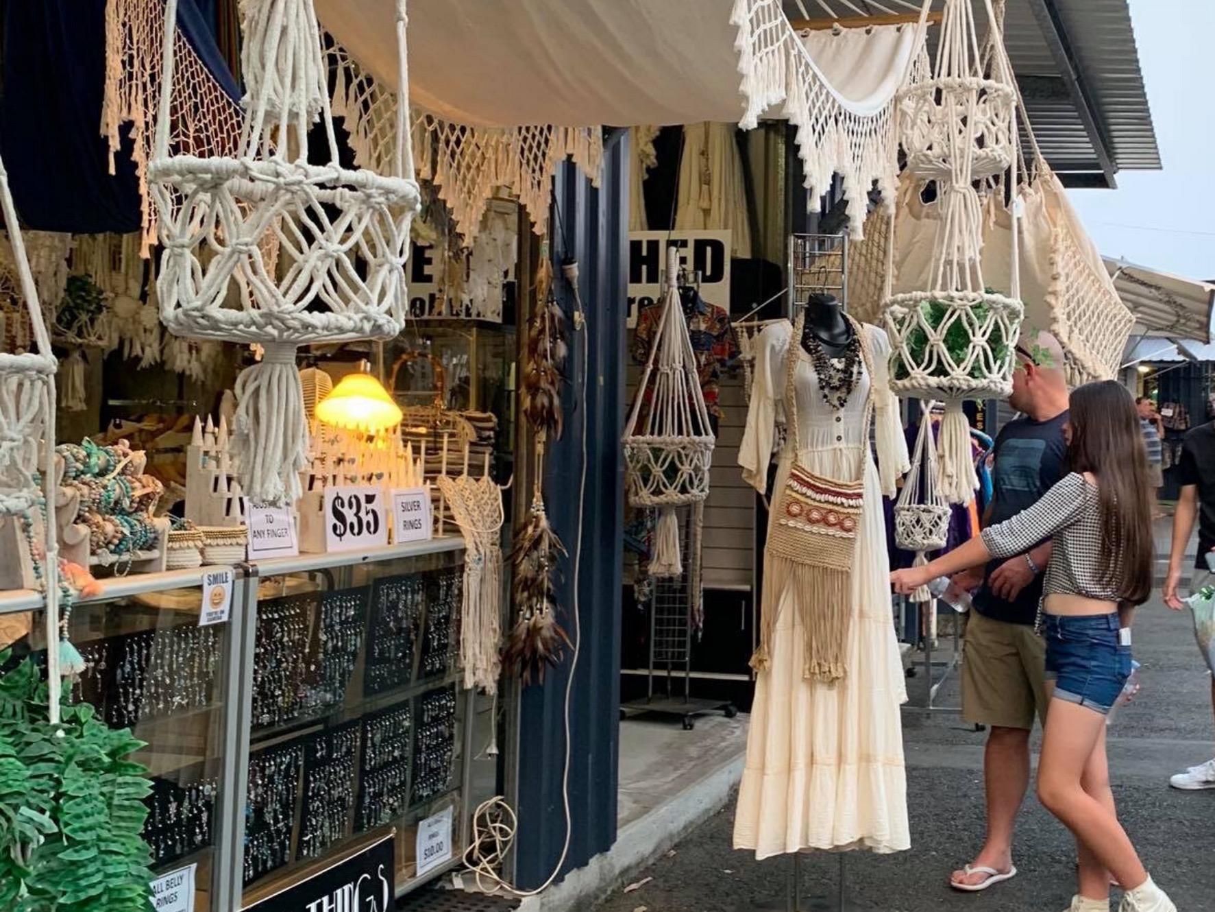 Stalls of handmade jewellery and homewares at a Gold Coast weekend market near Broadbeach